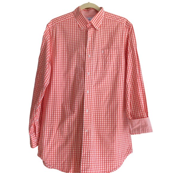 Southern Tide Gingham Contrast Cuff Button Up Shirt Coral Preppy Coastal-M - Picture 1 of 13